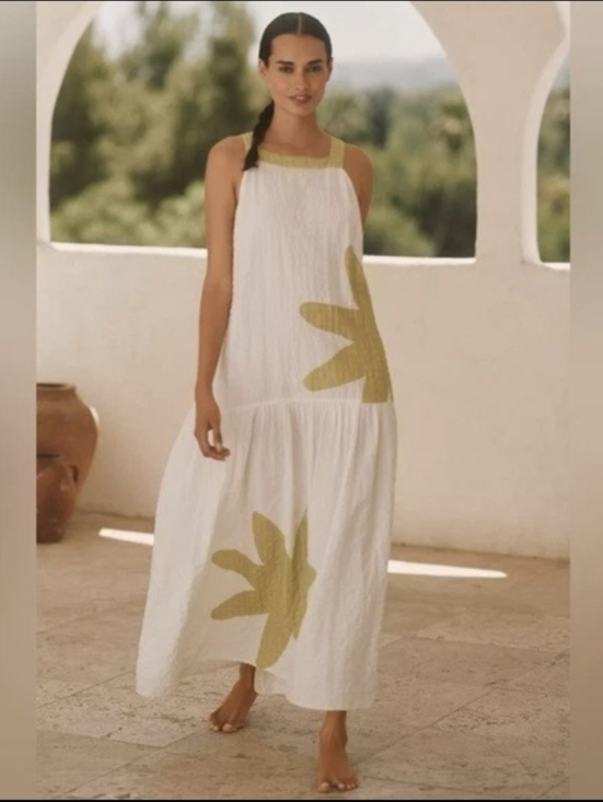 Anthropologie Dresses & Skirts - Anthropologie Celandine Drop Waist Midi Dress White Green Print NWT XL